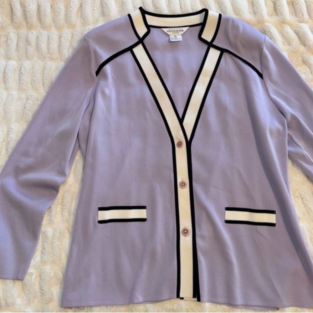 Misook Lavender Cardigan with Contrast Trim